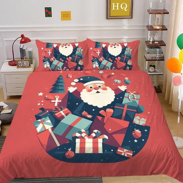 Christmas Gifts Santa Claus Kids Quilt Duvet Cover Set Home Textiles3-Piece Bedding Set