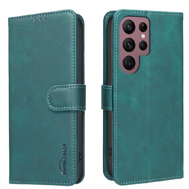 Funda Billetera para Samsung Galaxy S22 Ultra Protección RFID y Soporte Ajustable Verde