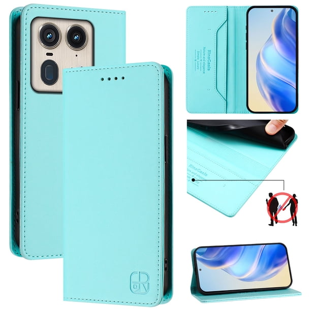 Funda Billetera con Soporte para Motorola Edge 50 Ultra 5G Bloqueo RFID Plegable Verde menta