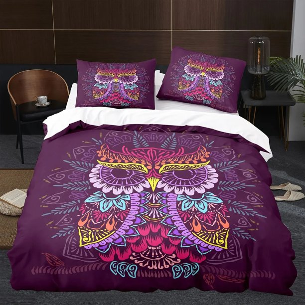x1311 Bed SheetsOwl Boys Youth Duvet Cover Set Cool Black Nighthawk Safari Wildlife Comforter Cover Bird Animal Polyester Bedding Set 3-Piece Bedding Set (1 Duvet Cover + 2 Pillow Shams) nj1311