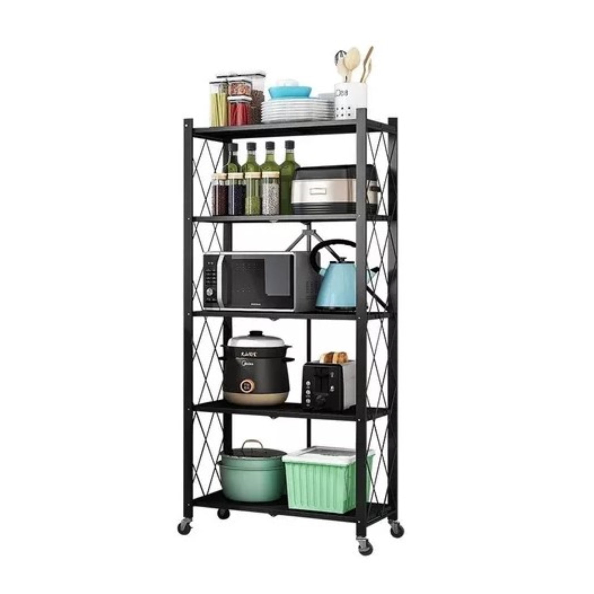 Citohome - Estante Plegable Organizador De Acero Multiuso - 5 Niveles Con Ruedas
