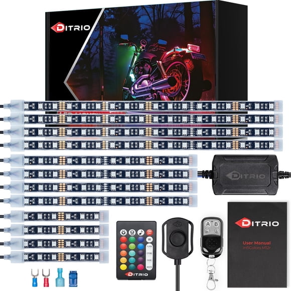 Kit Tira LED RGB DITRIO 12pcs 12V Universal Moto Control Remoto