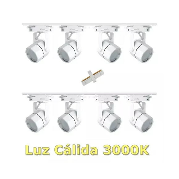 Lámpara Riel 8 Focos Hexagonal Luz Cálida 2mt Unión Blanco