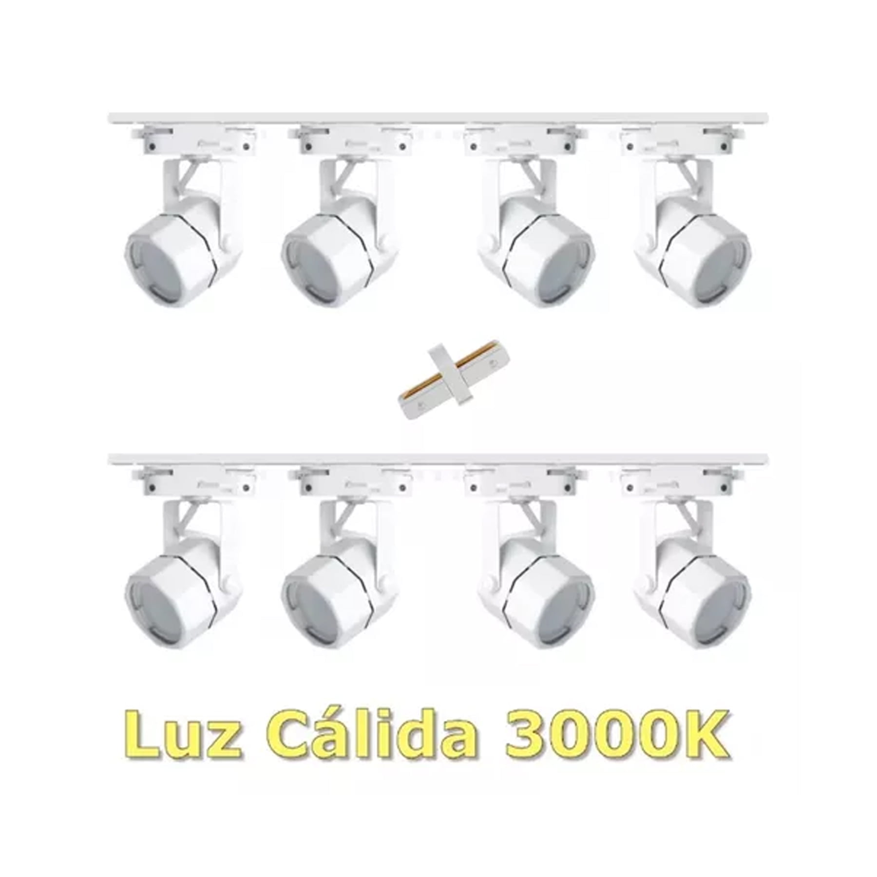 Presente - Lámpara Riel 8 Focos Hexagonal Luz Cálida 2mt Unión Blanco