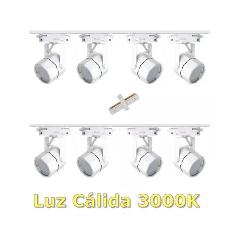 Presente - Lámpara Riel 8 Focos Hexagonal Luz Cálida 2Mt Unión Blanco