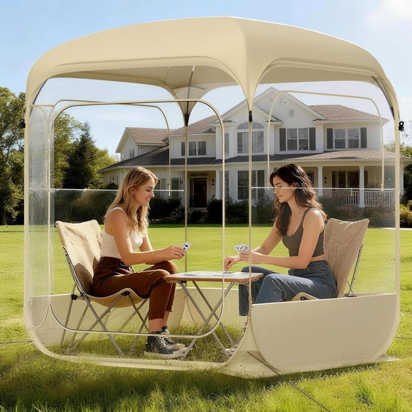TABU Tienda Burbuja Pop‑Up 6×6 ft con Tapa Superior para 4‑6 Personas, Beige