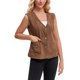thumbnail image 4 of INSPIRE CHIC Chaleco de regreso a clases para mujer, chaleco de mezclilla con cuello en V, bolsillos con parche, botones, sin mangas, chaqueta de jean 2XL marrón, 4 of 5