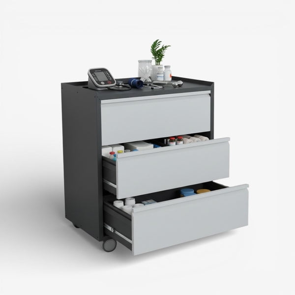 Recilock - Gabinete Metálico Bajo Con Ruedas 3 Cajones - Tc-10 Black & Gray