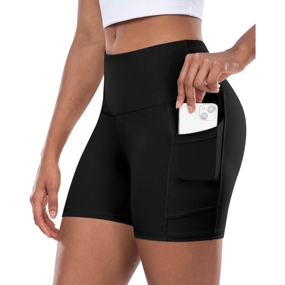 CHRLEISURE Shorts biker para yoga de mujer con bolsillos, tiro alto