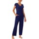 thumbnail image 2 of Conjunto de pijama de modal de manga corta para mujeres, ropa de descanso para el hogar, para noches cómodas, M azul marino, 2 of 6