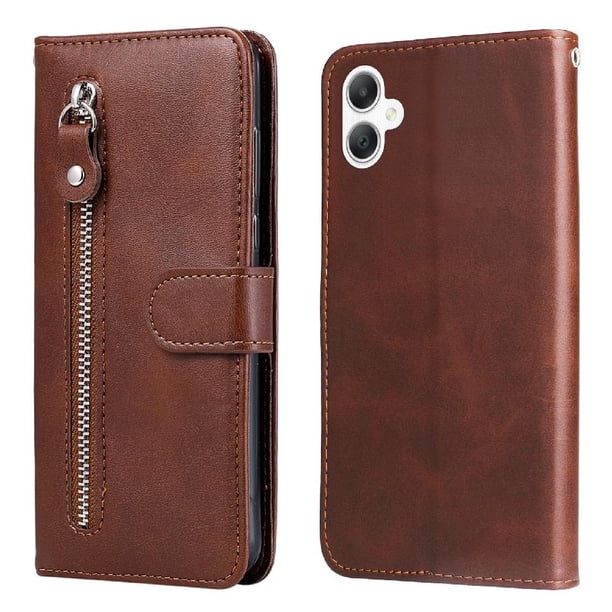 Funda tipo cartera para Samsung Galaxy A06 con bolsillo con cremallera y ranuras para tarjetas – Función de soporte Marrón