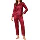thumbnail image 2 of INSPIRE CHIC Conjunto de Pijama de Satén para Mujer Camisa de Dormir de Manga Larga con Botones y Pantalones con Ribete en Contraste Cuello con Solapa Ropa de Casa XS Rojo, 2 of 6