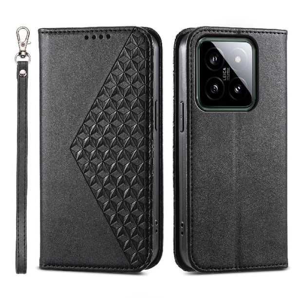 Funda Flip FOXDOCK para Xiaomi 14 , Estilo Billetera con Diseño Rombo, Correa de Mano y Soporte, Uso Diario