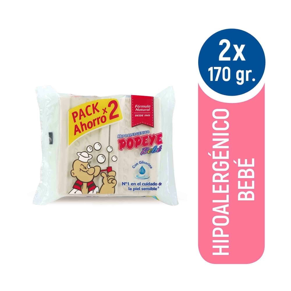 Jabón En Barra Hipoalergénico Bebé Bolsa 2un Pack 340 g Popeye