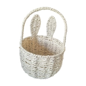 Magideal - Cesta Tejida, Cesta De Mano, Decoración De Pascua, Con Orejas De Conejo, Cesta De Almacenamiento Con Asa, Cesta De Pascua Para Exhibición De Recuerdos