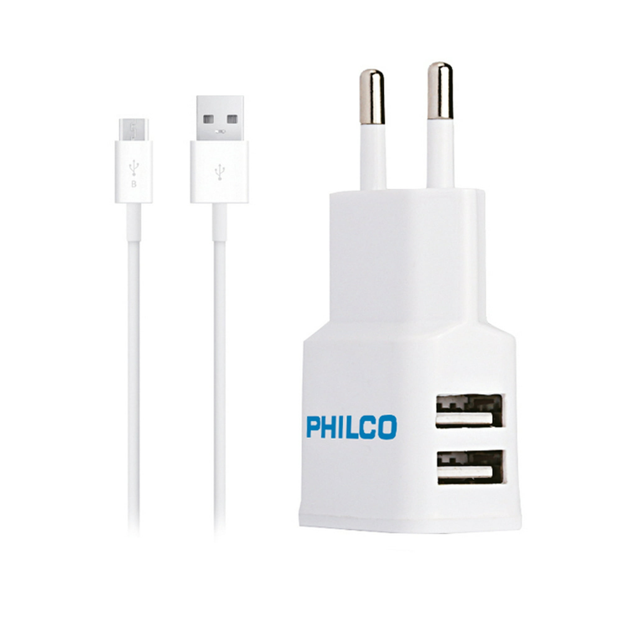 Cargador De Pared 2.1 A Doble Usb C/cable Micro R2100 Blanco Philco