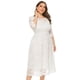 thumbnail image 5 of Vestido de noche de talla grande para mujer, estilo vintage con encaje floral, manga 2/3, falda de largo medio y bolsillos de encaje calados (blanco)., 5 of 5