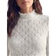 thumbnail image 5 of INSPIRE CHIC Blusa de Mujer Cuello Simulado Mangas con Puños Volante Adorno Malla Transparente Jersey Camisa Primavera Otoño Ver a Través de Encaje Floral Tops XX Grande Blanco, 5 of 6