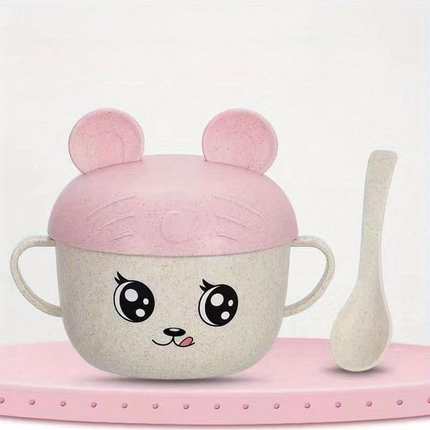 Children's Bowl, Baby And Toddler Cartoon Double-handle Bowl With Lid Spoon, Baby Tableware, Food Supplement Bowl, Anti-fall Anti-scald Bowl
