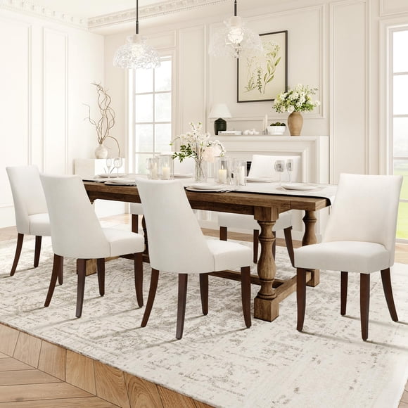 Sillas de comedor COLAMY, juego de 6 patas tapizadas de madera, color beige