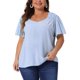 thumbnail image 1 of Agnes Orinda Blusa de Chifón de Verano con Cuello en V, Hombro Fruncido y Mangas con Volantes para Mujer de Talla Grande 1X Azul, 1 of 5