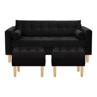 Bodevir - Sofa Retro 3C + 2 Pouf Felpa 05 Negro