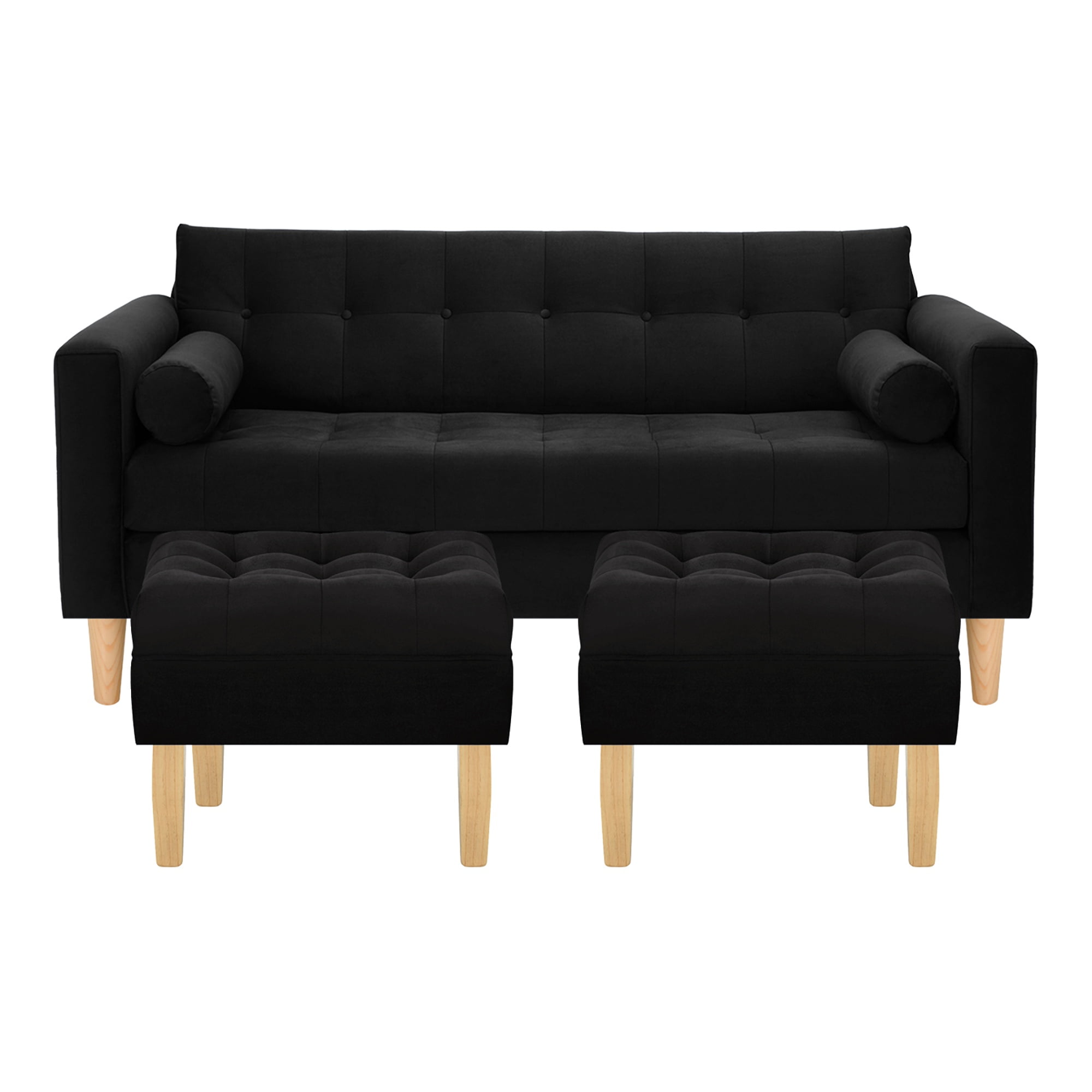 Bodevir - Sofa Retro 3c + 2 Pouf Felpa 05 Negro