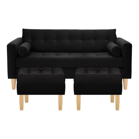 Bodevir - Sofa Retro 3C + 2 Pouf Felpa 05 Negro