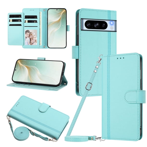 Funda Billetera para Google Pixel 8 Pro, Cuero Sintético con Cierre, Verde Claro