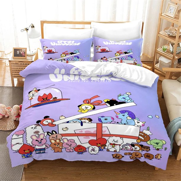 v1783 Bed Sheets Lovely Cartoon Series Design Comfortable Duvet Quilt Cover Pillowcase Bedding Set Boys Bedroom Decoration Home Textile 3-Piece Bedding Set (1 Duvet Cover + 2 Pillow Shams) Bed Sheets