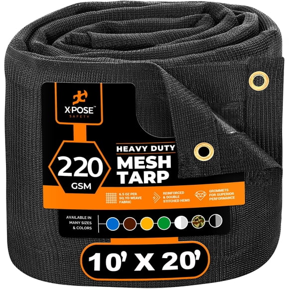 Lona de malla Xpose Safety, resistente, 3 x 6 m, negra, con flujo de aire