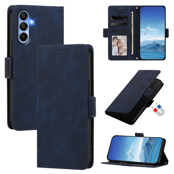 Funda Billetera Delgada para Samsung Galaxy A15 5G/4G con Ranuras y Soporte Azul oscuro