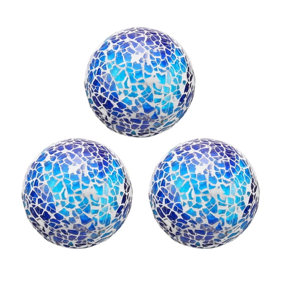 Uxcell 3Pcs Bolas Decorativas de Vidrio 2.36 pulgadas Orbes Bolas de Centro Esfera de Vidrio de Mosaico para Decorar Cuencos Jarrones Mesa de Comedor Fiesta, Azul Claro Profundo