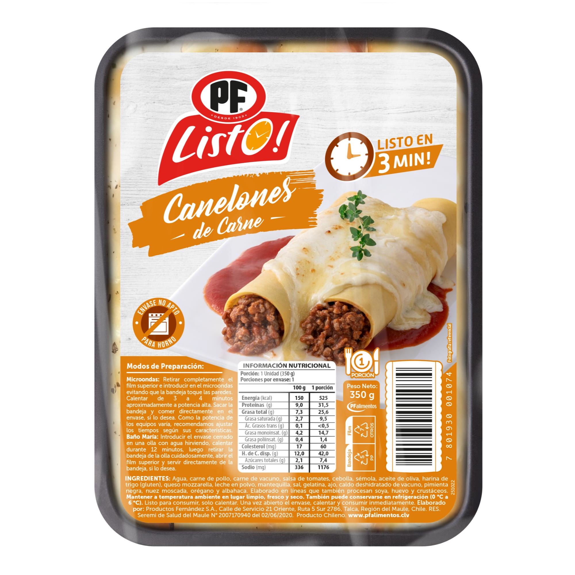 Canelones De Carne Pf Plato Preparado Caja