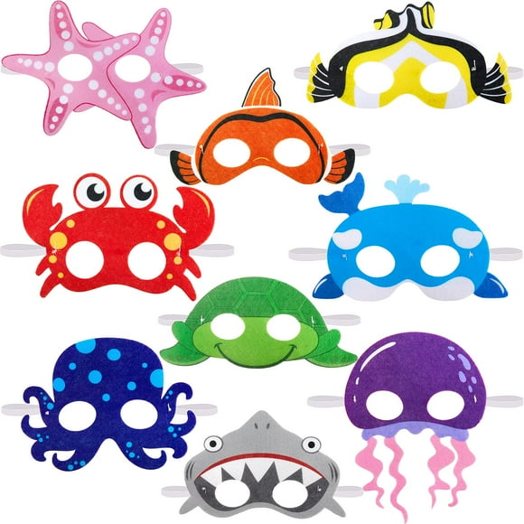 Máscaras de fieltro con forma de animales marinos para fiesta de cumpleaños de Halloween (18 unidades)