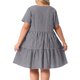 thumbnail image 5 of Vestido de Cuadros de Talla Grande para Mujer de Agnes Orinda con Cuello Redondo, Mangas Cortas, Casual de Verano, Midi, 6X Negro, 5 of 8
