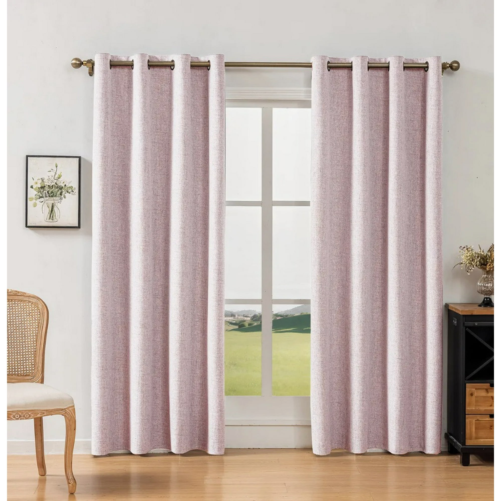 Atlas - Cortinas Blackout 2 Paños 140x220 Lino Doble Faz Rosa