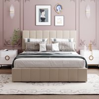 M&Ms - Queen Size Upholstered Platform Bed With A Hydraulic Storage System - Beige(Old Sku Lp000211Aaa)