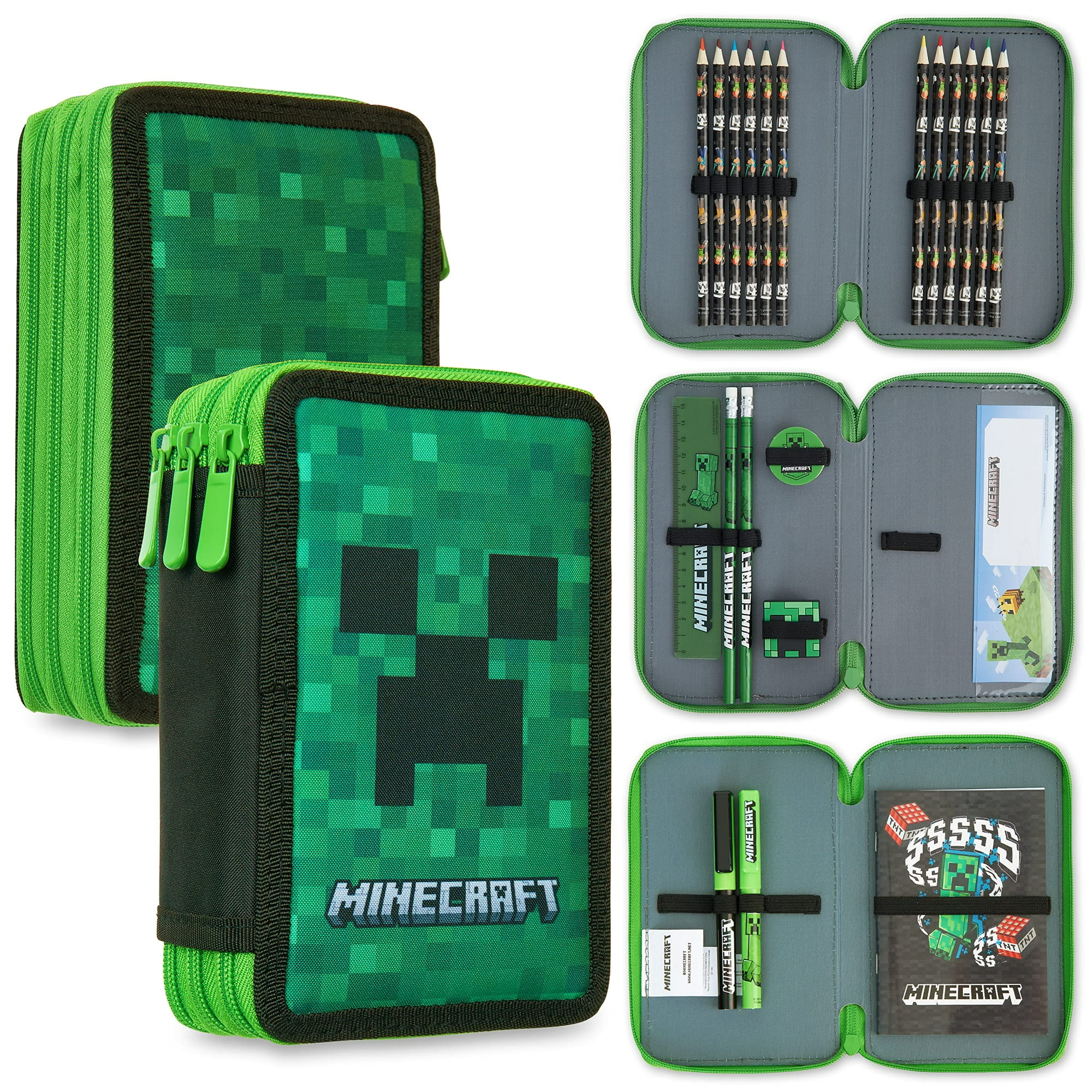 Minecraft - Estuche Para Lápices Con Relleno De Y Papelería Para Niños Color Verde