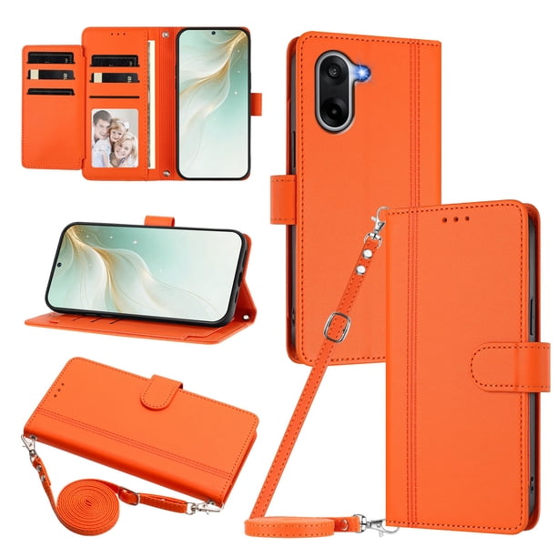Funda Cartera para OnePlus Nord CE5 con Bolsillo para Billetes, Naranja
