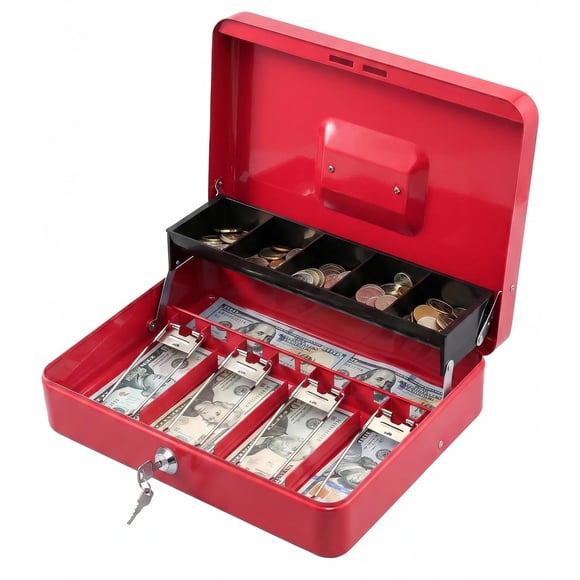 Caja de efectivo KYODOLED 30x24x9 cm Rojo XL con cerradura y bandeja