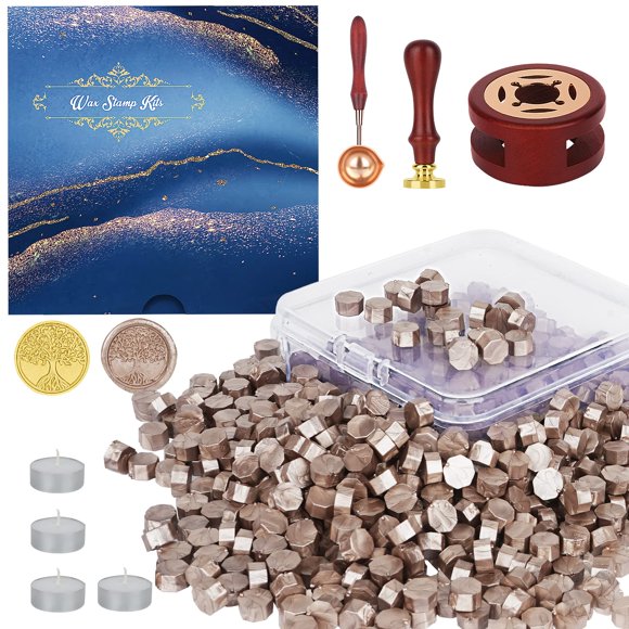 Kit de sellado con cera Yagugu 357 piezas - Dorado champán, calentador y cuchara