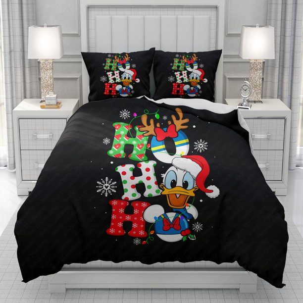 v1220 Bed Sheets Donald Duck HOHOHO Christmas Duvet Cover men women/Children Printing cartoon Bedding Set Comforter Bed Soft Comfortable 3-Piece Bedding Set (1 Duvet Cover + 2 Pillow Shams) Bed Sheet