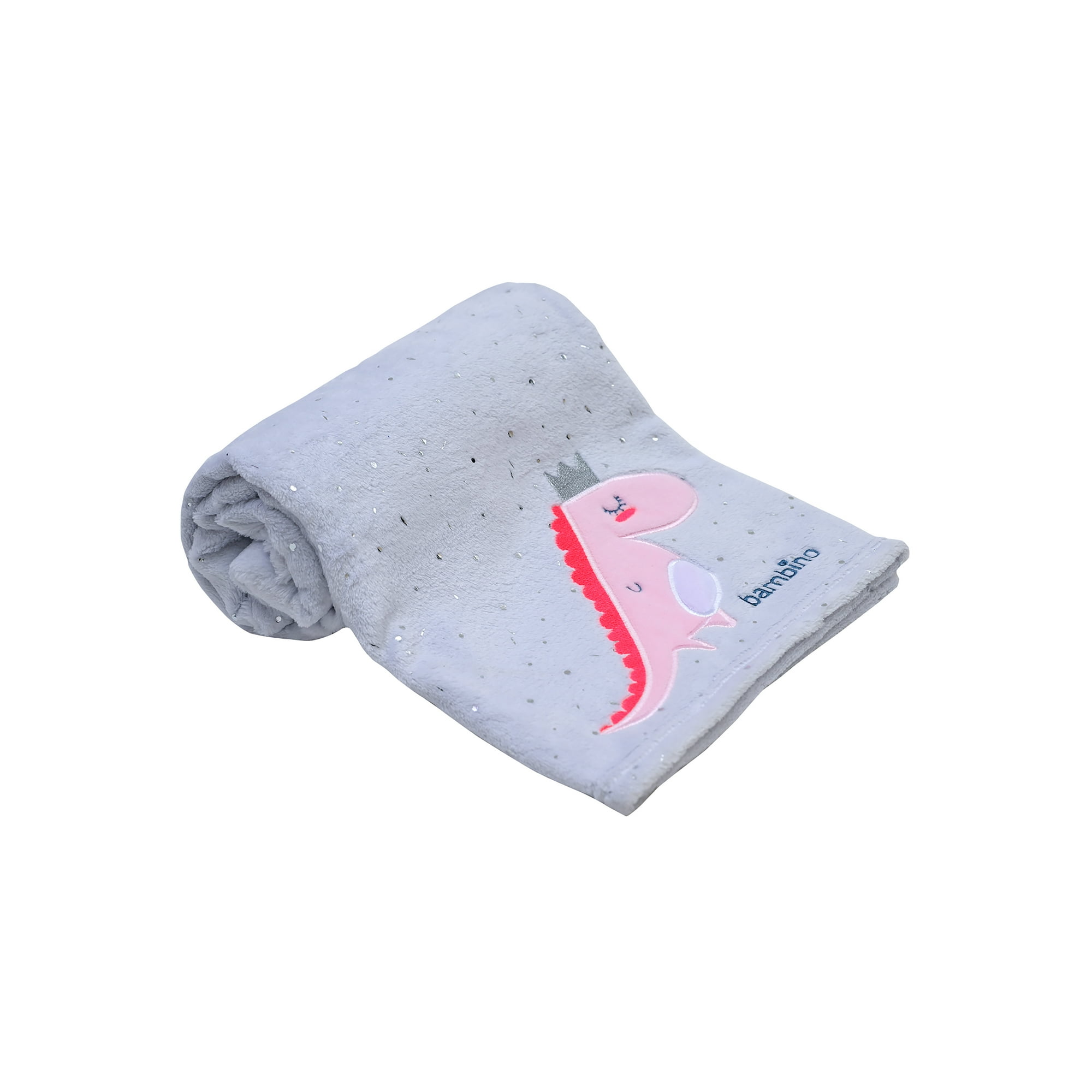 Frazada De Coral Plush Bambino Dinosaurio Gris