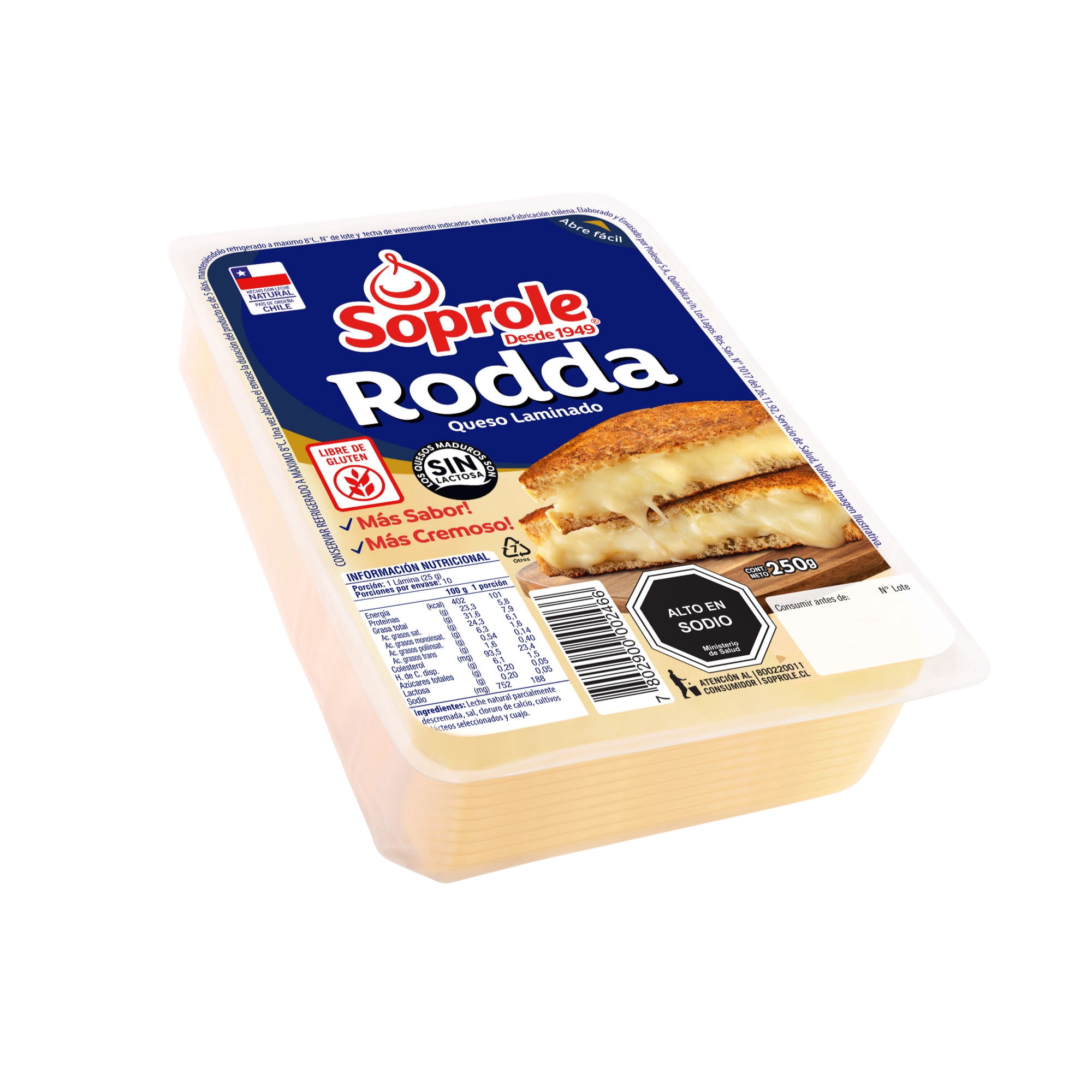 Queso Rodda Laminado 250 g Soprole