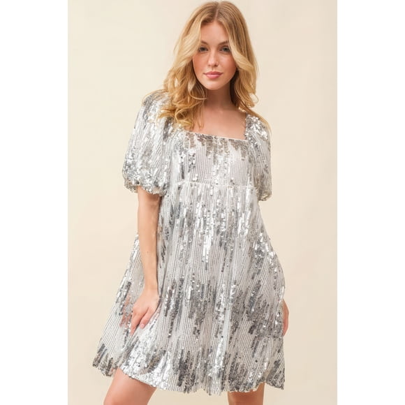 Minivestido Babydoll Con Lentejuelas