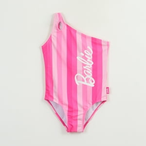 Traje De Baño Entero Niña Fucsia Rayas Estampado Barbie