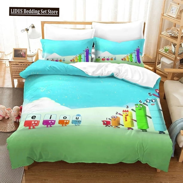 x2359 Bed SheetsCartoon Number-Blocks Bedding Set Duvet Cover Bed Set Quilt Cover Pillowcase Comforter Size Boys Adult 3-Piece Bedding Set (1 Duvet Cover + 2 Pillow Shams) nj2359