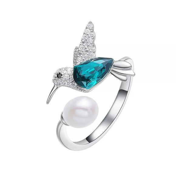 Anillo colibrí perla ajustable plata 925