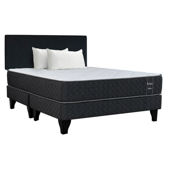 Cama Europea Pocket Plus Refugio King Base Dividida + Respaldo Tela